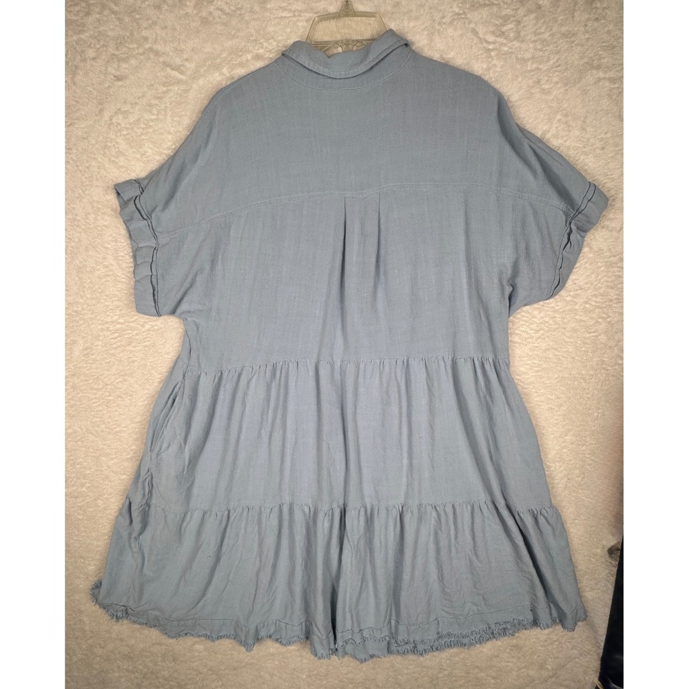 White Birch Tiered Dress Womens XL Blue Boho Lagenlook Cowgirl Cotton Linen - Picture 2 of 10